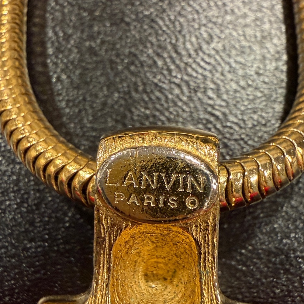 LANVIN Vintage 1970s Gold Plated and Red Pendant Keyhole Necklace w/ Snake Chain - Picture 5 of 10